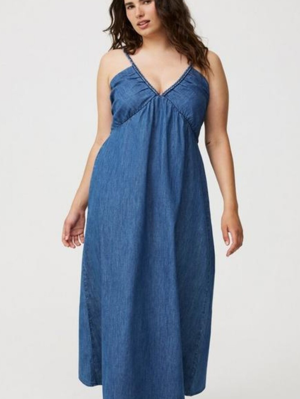 Nwt 1x Torrid Denim Blue Maxi Slip Dress with Spaghetti Straps